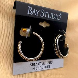 NEW Bay Studio Two Tone Rope Textured Hoop Earrings One Size Two Tone